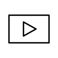 Video icon with rectangle and triangle play button in black outline style vector