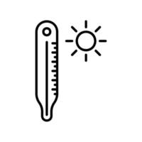 Summer thermometer icon with sun in black outline style vector
