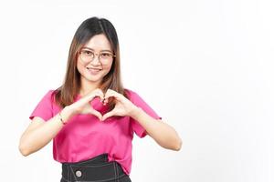 Showing Love Heart Sign of Beautiful Asian Woman Isolated On White Background photo