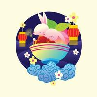 Cute Rabbit with Bowl Boat vector