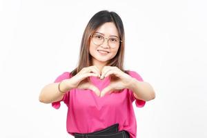 Showing Love Heart Sign of Beautiful Asian Woman Isolated On White Background photo