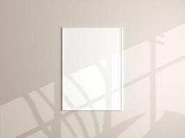 Photo frame mockup hanging on beige wall. Minimalist background. Blank picture frame mockup in living room. Poster mockup. Clean, modern, minimal frame. 3d rendering.