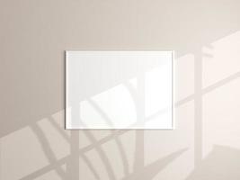 Photo frame mockup hanging on beige wall. Minimalist background. Blank picture frame mockup in living room. Poster mockup. Clean, modern, minimal frame. 3d rendering.