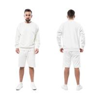 Man wearing blank white sweatshirt and shorts on white background photo