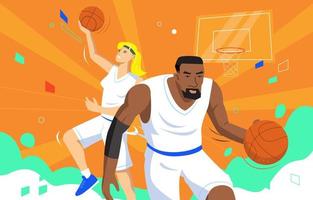 Professional Basketball Players During A Match vector