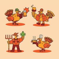 chicken turkeys cartoon thanksgiving celebration vector
