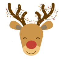 Christmas reindeer decorative element with Christmas garland on horns confetti. Cute nordic deer head decoration graphic element isolated on transparent background in PNG. Winter holiday design. png