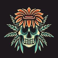 cráneo flor y planta vector retro ilustración