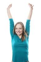 young blonde woman cheering photo