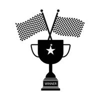 Two crossed checkered flags with trophy, winner vector