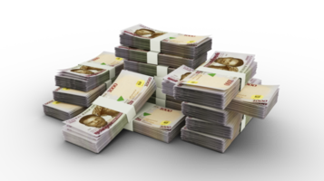 stack av 1000 nigerian naira anteckningar. 3d tolkning av buntar av sedlar png