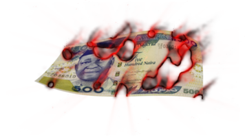 3d rendering of 500 Nigerian naira note burning png