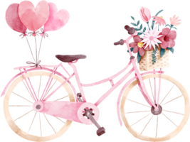 bicicleta rosa con flores y globos en forma de corazón png