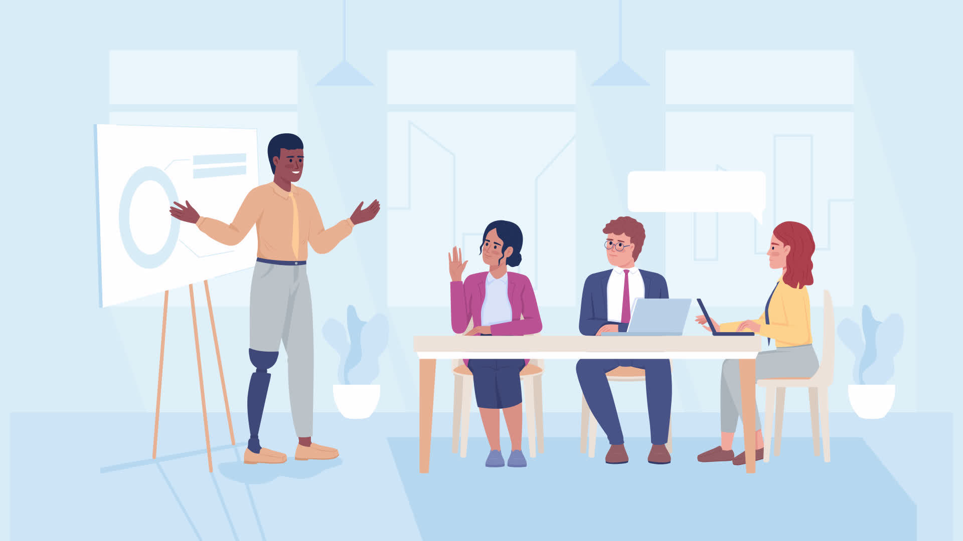 Animated presentation illustration Man with implant prosthesis at