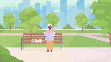 Animated public park illustration. Sportsman running past old lady. Activity and relaxation place. Looped flat color 2D cartoon characters animation video in HD with nature on transparent background