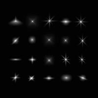 conjunto de efecto de luz de destello de lente destellos de lente realistas luces de estrellas efecto de estrellas de destello de sol vector