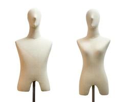 La parte superior del cuerpo maniquí masculino y femenino sin ropa aislado sobre fondo blanco con trazado de recorte foto