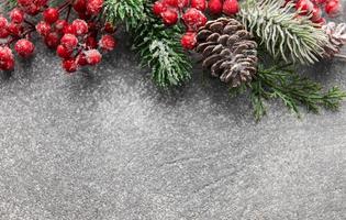 Fir Tree Decorations  On Black Concrete With Copy Space photo