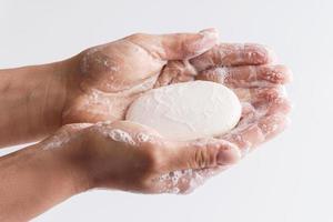 Close-up of female hands with a soap photo