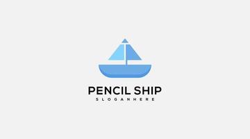 Ship pencil logo design illustration vector