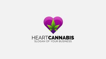 corazón de cannabis con diseño de logotipo de amor de inscripción vector