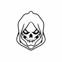 Grim Reaper Symbol Logo on White Background. Decal Stencil Tattoo Design. Flat Vector Illustration.