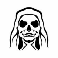 Grim Reaper Symbol Logo on White Background. Decal Stencil Tattoo Design. Flat Vector Illustration.