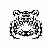 Tiger Head on Fire Symbol Logo on White Background. Wild Animal Tribal Tattoo Design. Decal Stencil Flat Vector Illustration