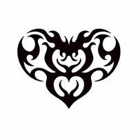 Heart Love Symbol Logo on White Background. Tribal Stencil Tattoo Design Concept. Flat Vector Illustration.