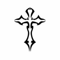 Christian Cross Symbol. Tribal Tattoo Design. Stencil Vector Illustration