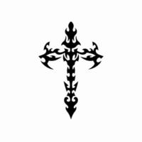 Christian Cross Symbol. Tribal Tattoo Design. Stencil Vector Illustration