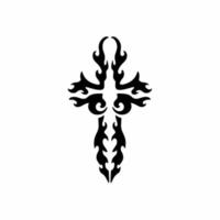 Christian Cross Symbol. Tribal Tattoo Design. Stencil Vector Illustration