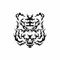 Tiger Head on Fire Symbol Logo on White Background. Wild Animal Tribal Tattoo Design. Decal Stencil Flat Vector Illustration