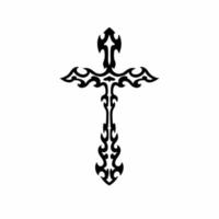 Christian Cross Symbol. Tribal Tattoo Design. Stencil Vector Illustration