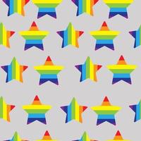 patrón de arco iris sin costuras de estrellas de rayas brillantes en una ilustración de vector de fondo gris