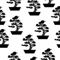 Silhouette bonsai seamless pattern, ornate tree in a pot on a white background vector