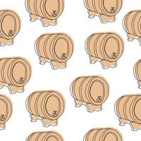 Wooden barrels of light brown color seamless pattern, containers for drinks in doodle style on a white background vector