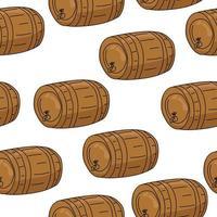 Wooden barrels brown color seamless pattern, containers for drinks on a white background vector