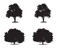 vector de silueta de árbol. siluetas de árboles forestales aislados en negro sobre fondo blanco. conjunto de vectores de siluetas de árboles