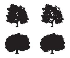 Tree silhouette vector. Isolated forest trees silhouettes in black on white background. Vector set of silhouettes of trees