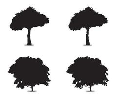 vector de silueta de árbol. siluetas de árboles forestales aislados en negro sobre fondo blanco. conjunto de vectores de siluetas de árboles