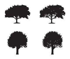 vector de silueta de árbol. siluetas de árboles forestales aislados en negro sobre fondo blanco. conjunto de vectores de siluetas de árboles