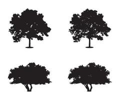 vector de silueta de árbol. siluetas de árboles forestales aislados en negro sobre fondo blanco. conjunto de vectores de siluetas de árboles