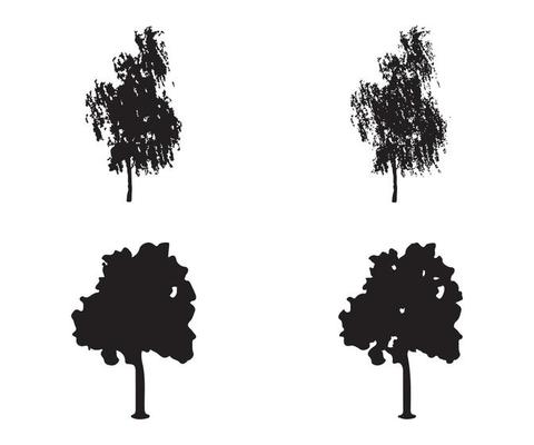 Tree silhouette vector. Isolated forest trees silhouettes in black on white background. Vector set of silhouettes of trees