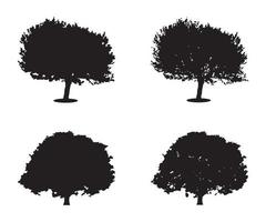 vector de silueta de árbol. siluetas de árboles forestales aislados en negro sobre fondo blanco. conjunto de vectores de siluetas de árboles