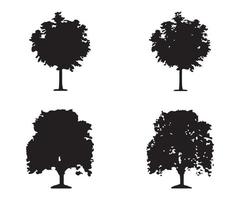 vector de silueta de árbol. siluetas de árboles forestales aislados en negro sobre fondo blanco. conjunto de vectores de siluetas de árboles