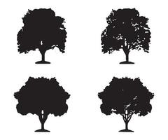 vector de silueta de árbol. siluetas de árboles forestales aislados en negro sobre fondo blanco. conjunto de vectores de siluetas de árboles