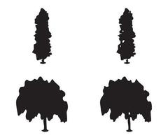 Tree silhouette vector. Isolated forest trees silhouettes in black on white background. Vector set of silhouettes of trees