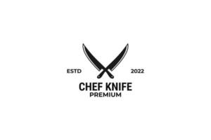 cuchillos de cocina cruzados y diseño de ilustración de vector de logotipo de cuchillo de chef