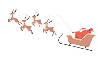 Santa Claus sleigh and reindeers semi flat color vector characters. Christmas. Editable clipart. Full body figures on white. Simple cartoon style illustration for web graphic design and animation